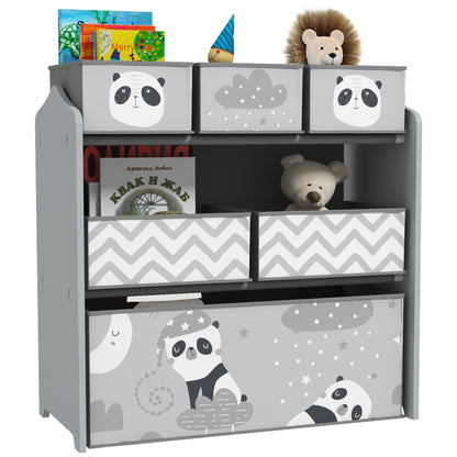 ZONEKIZ Kids Storage Unit, Toy Storage Organiser with Six Fabric Bins for Bedrooms, Playrooms - Grey