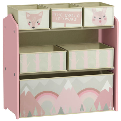 ZONEKIZ Kids Storage Unit, Toy Storage Organiser, with Six Fabric Bins for Bedrooms, Playrooms - Pink