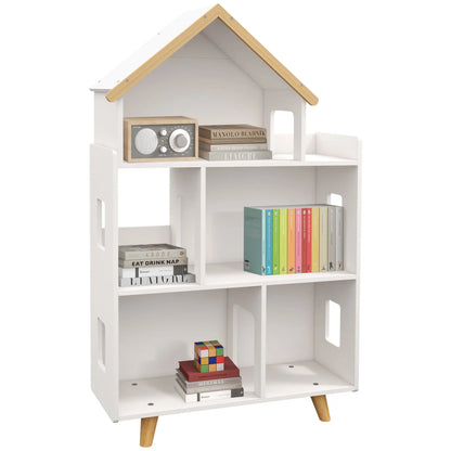 ZONEKIZ Three-Tier Toy Storage Shelf, Kids Bookcase with Six Cubes for Playroom, Bedroom - White