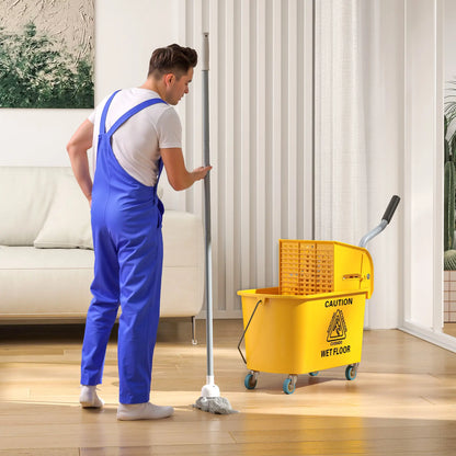 HOMCOM Mop Bucket with Wringer Set on Wheels for Floor Cleaning, 20 Litre Side Press Wringer with Handle, Yellow