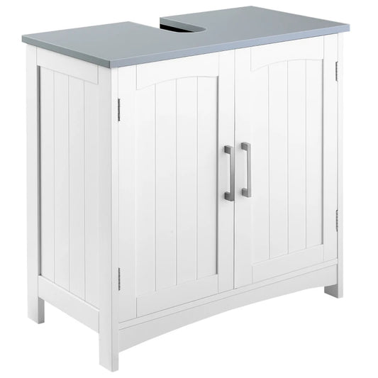 Kleankin Pedestal Under Sink Double Doors Cabinet, Modern Bathroom Vanity Unit, Storage Cupboard with Adjustable Shelves