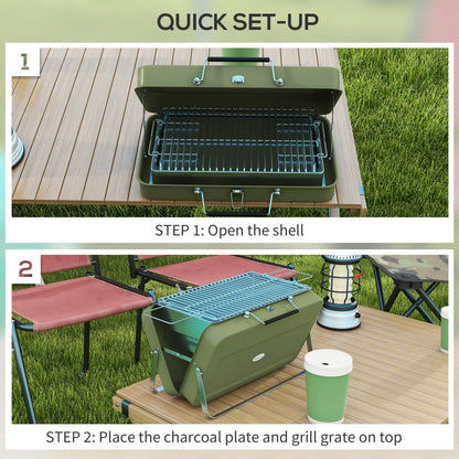 Outsunny Metal Charcoal Barbecue Grill Portable Foldable BBQ Grill - Green