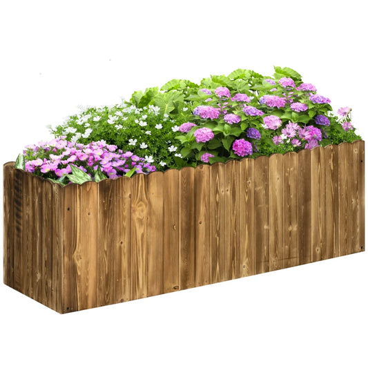 Outsunny 172L Raised Garden Bed, Wooden Rectangle Planter Box, Outdoor Herb Vegetable Flower Pot