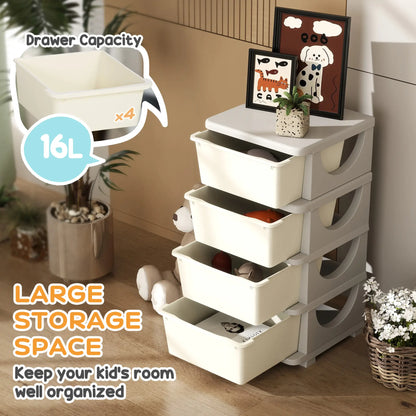 HOMCOM Four-Tier Kids Storage Boxes with Four Drawers - Cream