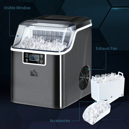 HOMCOM 3.2L Compact Ice Machine with LCD Screen and Accessories - Black