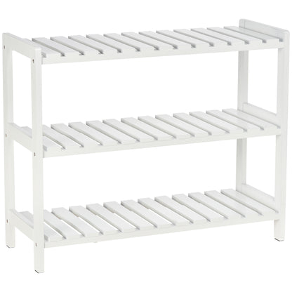 HOMCOM 3-Tier Shoe Rack Wood Frame Slatted Shelves Spacious Open Hygienic Storage Home Hallway Furniture - White