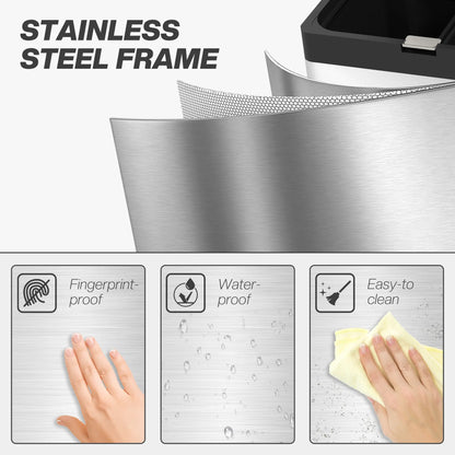 HOMCOM 56L Triple Compartment Stainless Steel Kitchen Bin with Deodoriser Holders & Wheels - Silver Tone