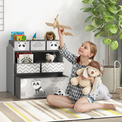 ZONEKIZ Kids Storage Unit, Toy Storage Organiser with Six Fabric Bins for Bedrooms, Playrooms - Grey