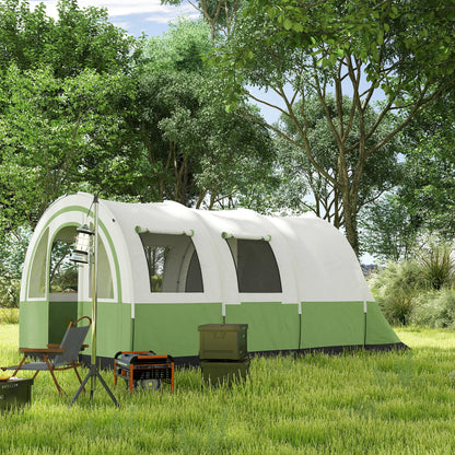 Outsunny 3000mm Waterproof Camping Tent, 5-6 Man Family Tent with Living & Bedroom, Carry Bag, Cream & Green