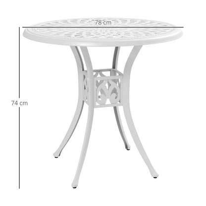 Outsunny Round Garden Dining Table with Parasol Hole Antique Cast Aluminium Outdoor Table Only, White