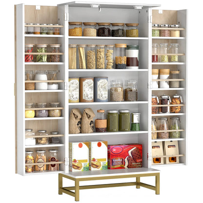 HOMCOM 5 Tiers Kitchen Cupboard, Freestanding Kitchen Cabinet with Double Doors, 12 Spice Racks, White