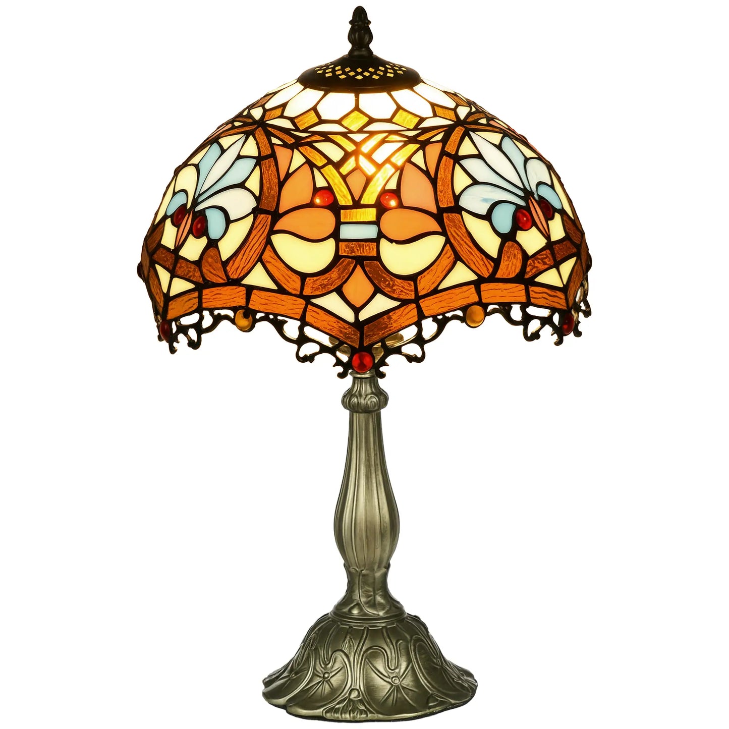 HOMCOM Stained Glass Table Lamp, Handcrafted Artisan Collectible, for Living Room and Bedside, Zinc Alloy