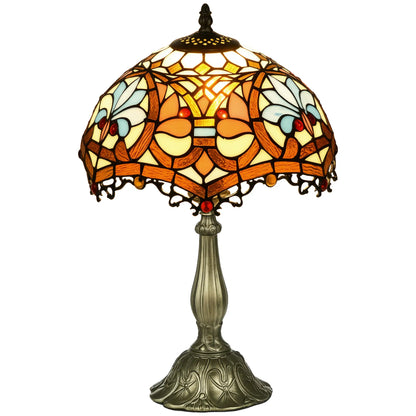 HOMCOM Stained Glass Table Lamp, Handcrafted Artisan Collectible, for Living Room and Bedside, Zinc Alloy