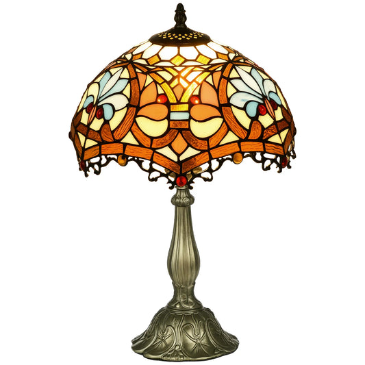 HOMCOM Stained Glass Table Lamp, Handcrafted Artisan Collectible, for Living Room and Bedside, Zinc Alloy