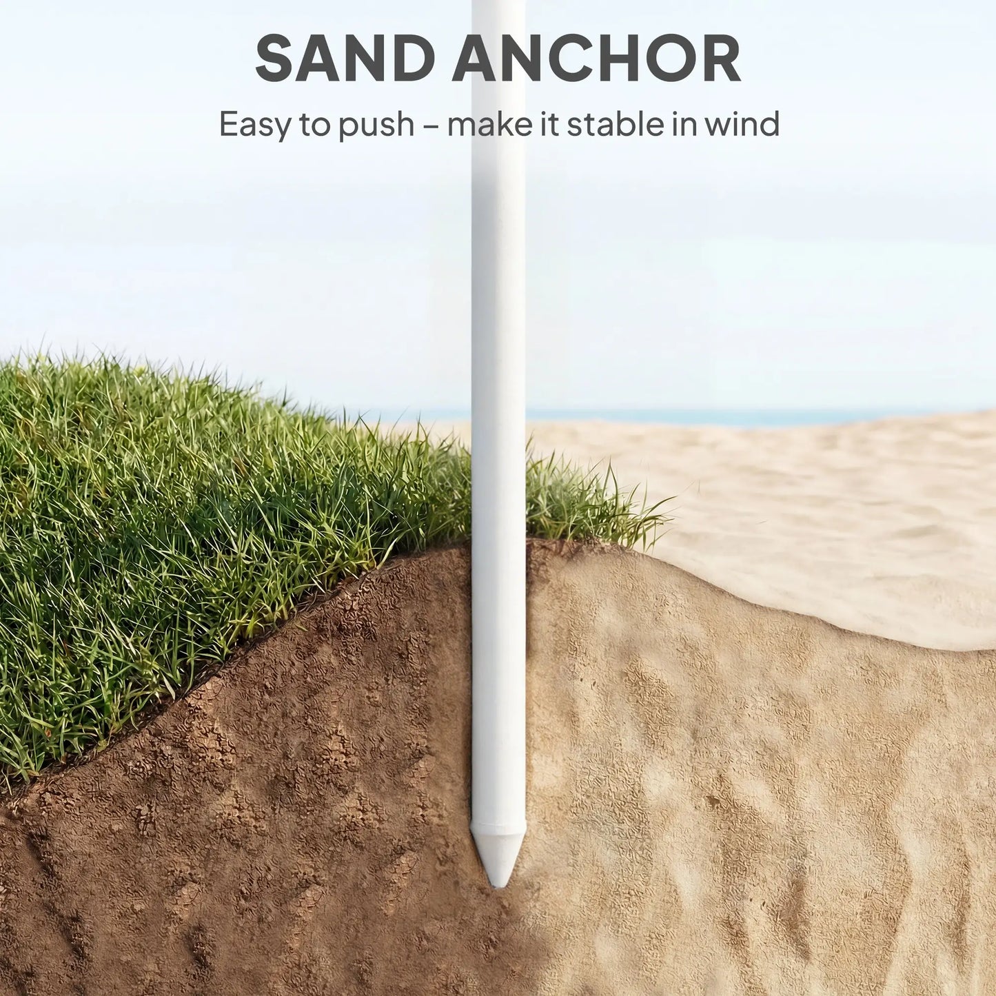 Outsunny Beach Umbrella Parasol with Sand Anchor, Portable Tilting Garden Parasol with Adjustable Height, Green
