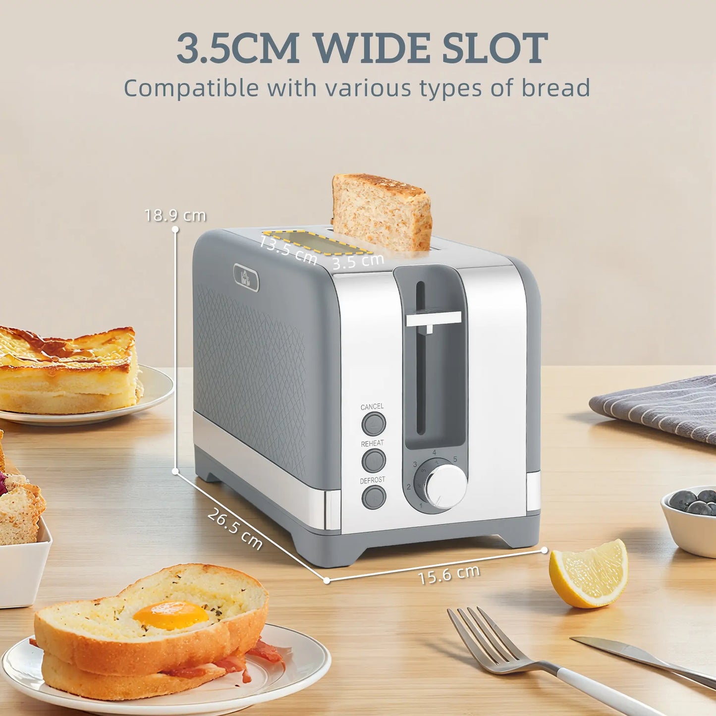 HOMCOM Sleek Textured Rapid Boil Kettle & Two-Slice Toaster Kitchen Set - Grey