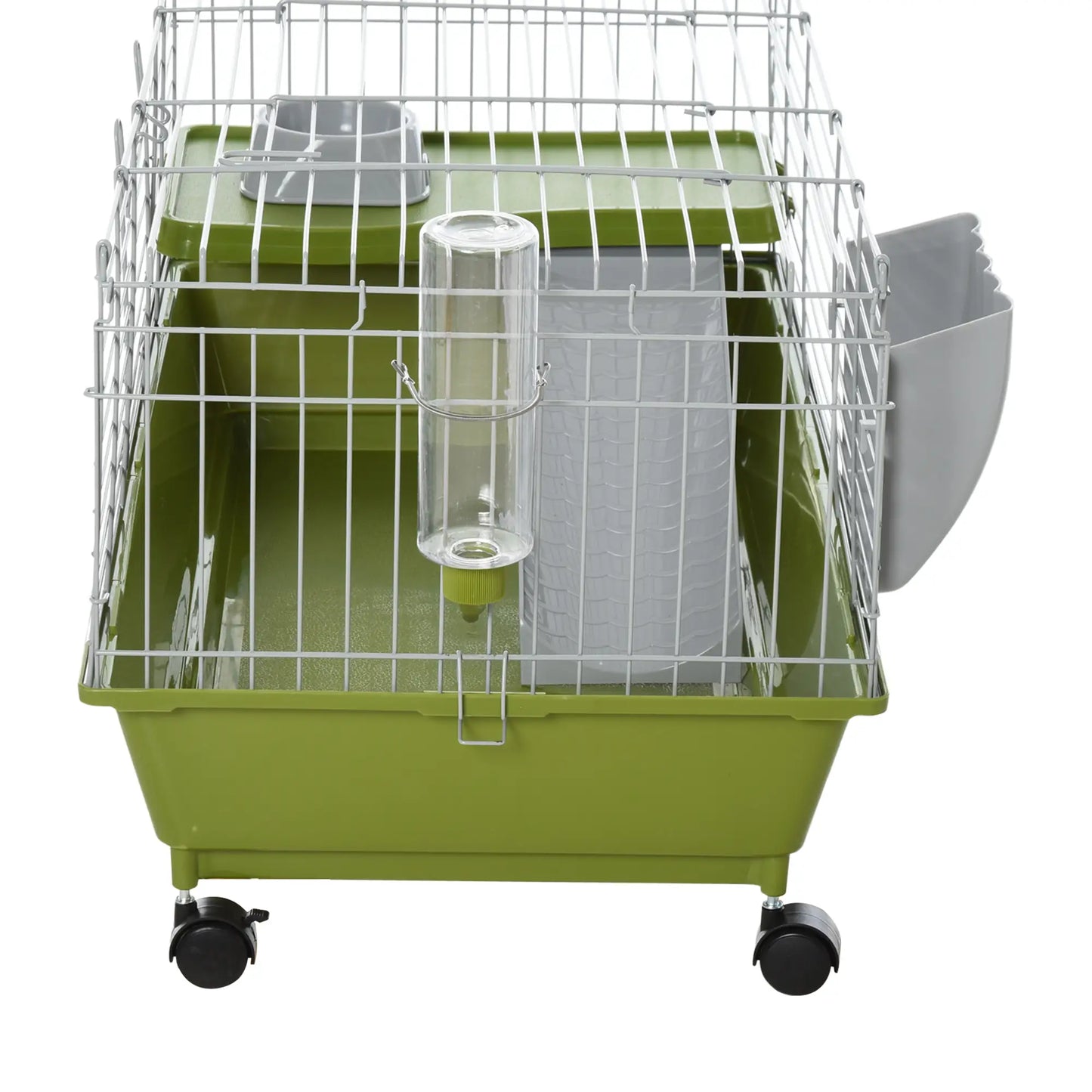 PawHut Small Animal Cage Rabbit Guinea Pigs Chinchillas Cage w/ Wheels, Water Bottle, Food Dish, Ramp, Green