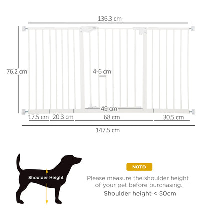 PawHut Dog Gate Stair Gate Pressure Fit Pets Barrier Auto Close for Doorway Hallway, 74-148cm Wide Adjustable