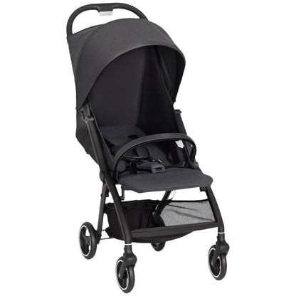 AIYAPLAY Travel Stroller, Lightweight Pushchair, Compact Buggy with Canopy, Basket & Multi-Position Recline, Dark Grey