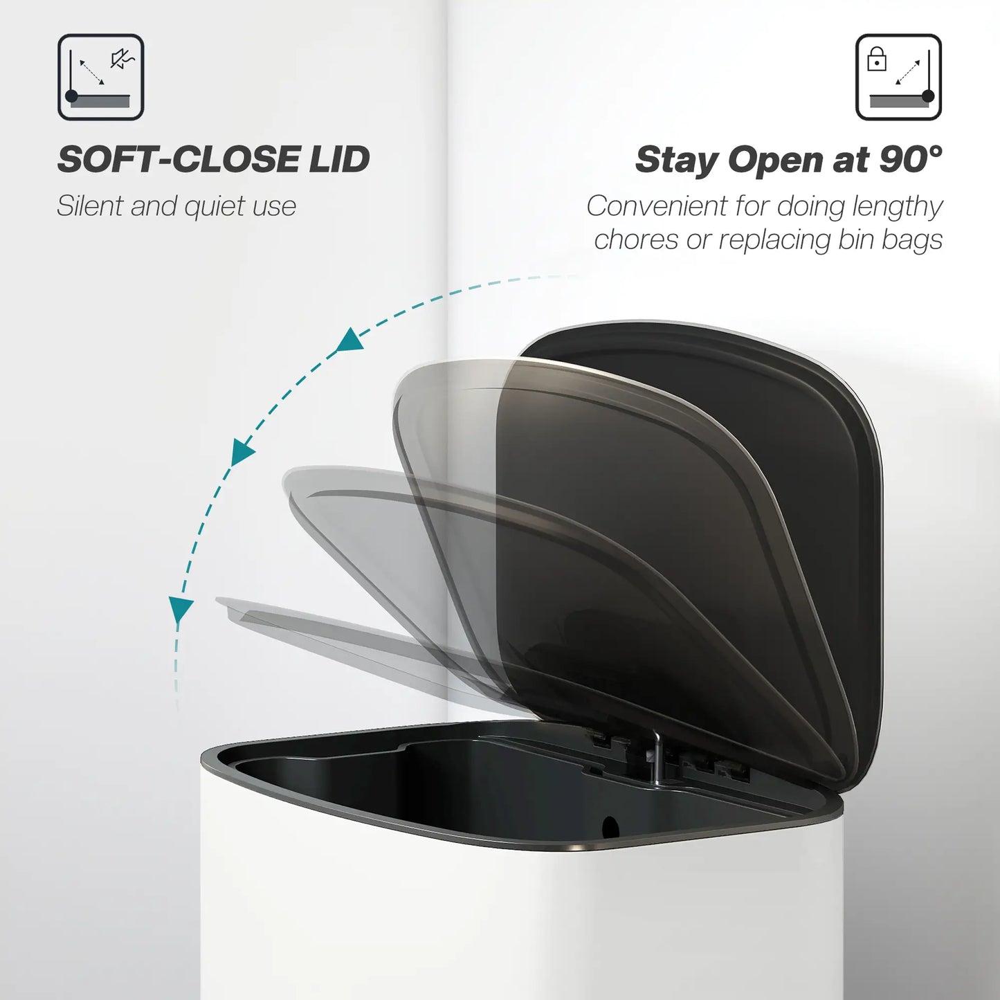 HOMCOM 50L Kitchen Bin with Soft-Close Lid, Stainless Steel Pedal Bin with Removable Inner Bucket, Carry Handle, Cream