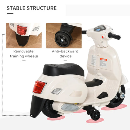 HOMCOM Vespa Licensed 6V Kids Electric Motorbike Ride On Motorcycle Battery Powered for 18-36 Months White