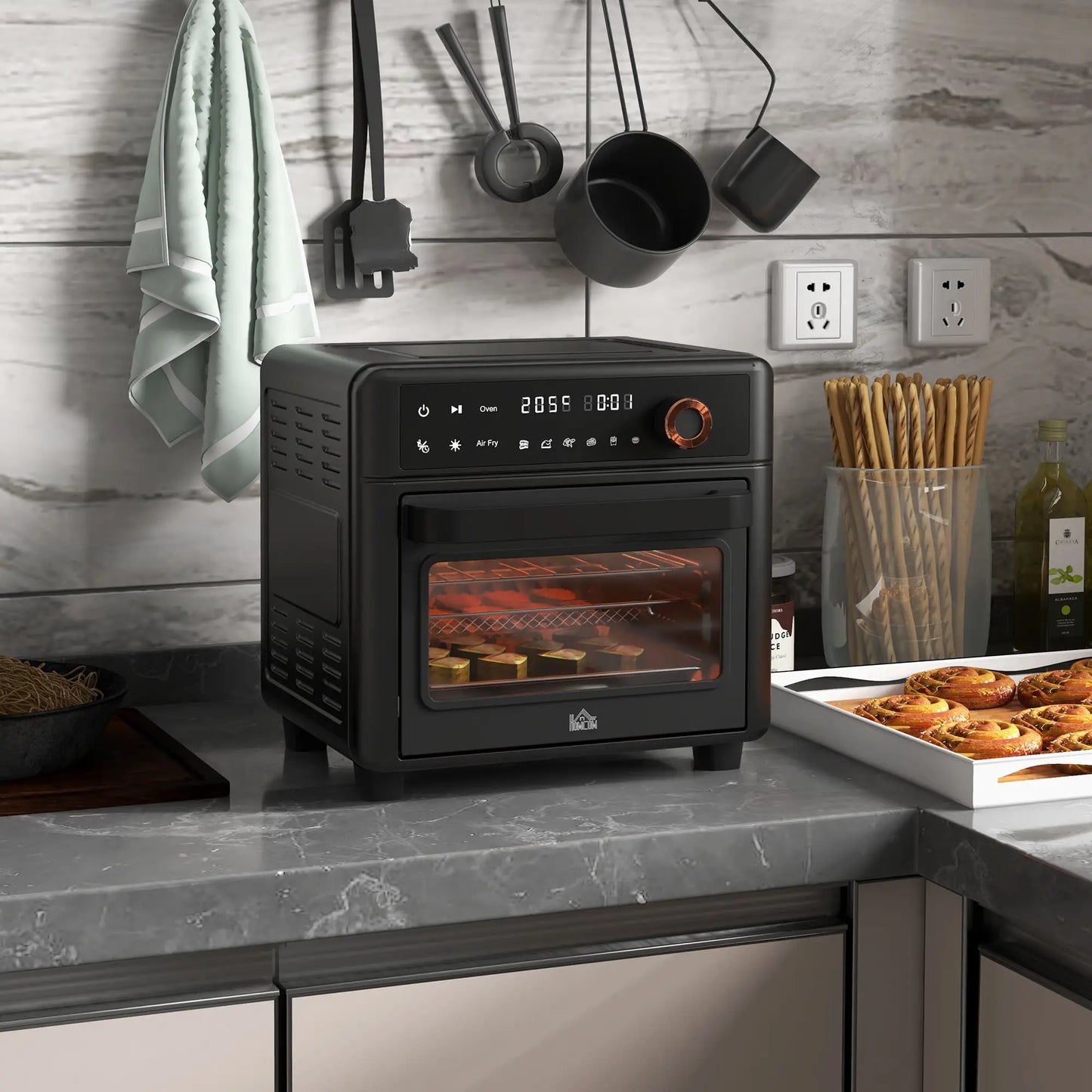 HOMCOM Air Fryer Oven, 13L Mini Oven, Multifunction Countertop Convection Oven w/ 12 Presets 1500W