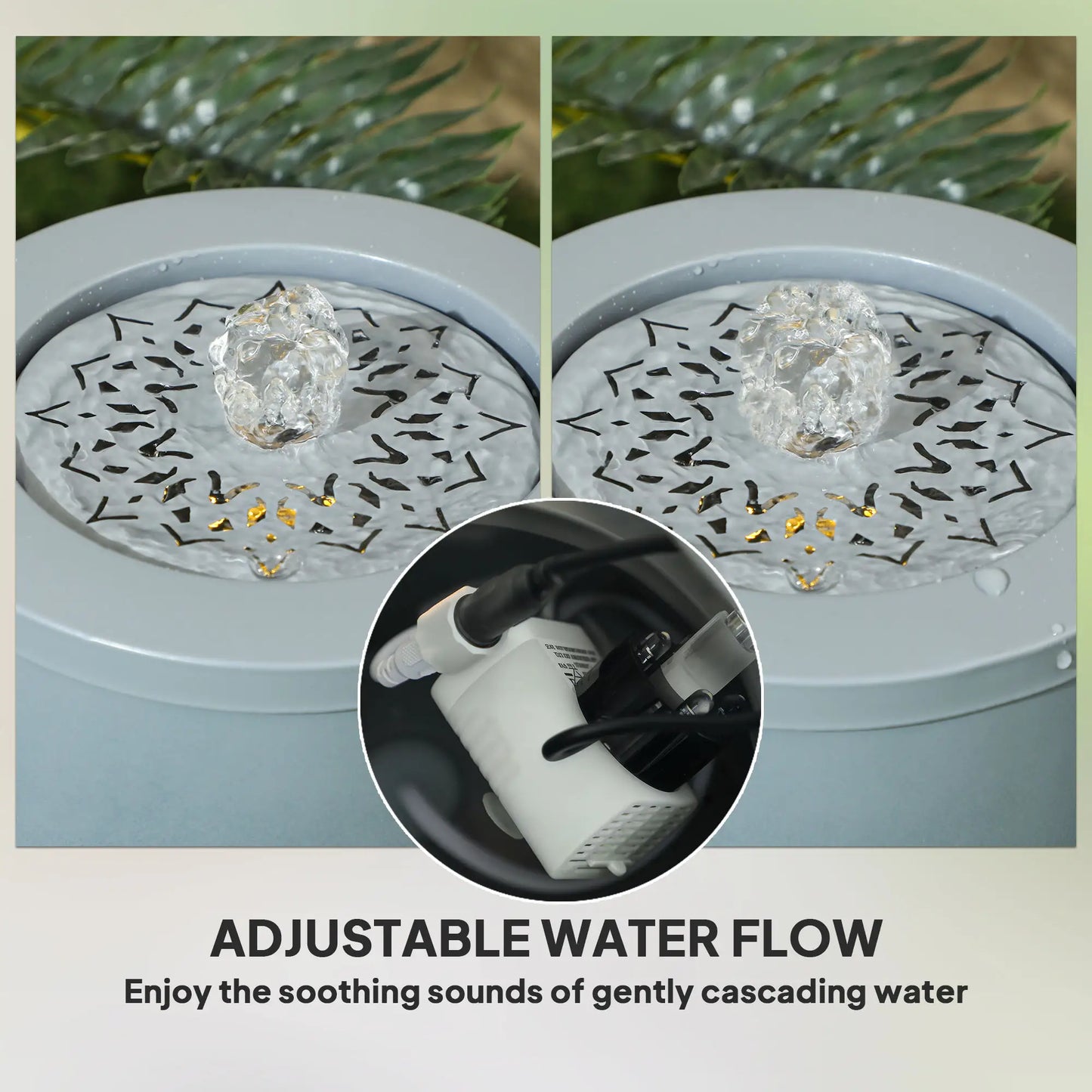 Outsunny Tall Garden Waterfall Fountain with LED Lights & Pump with Adjustable Flow for Indoor & Outdoor Decor, Light Grey
