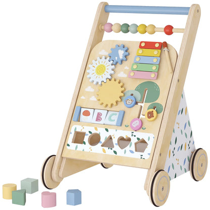 AIYAPLAY Wooden Baby Walker, Toddler Push Along Walker with Speed Control, Activity Centre for 18 Months+