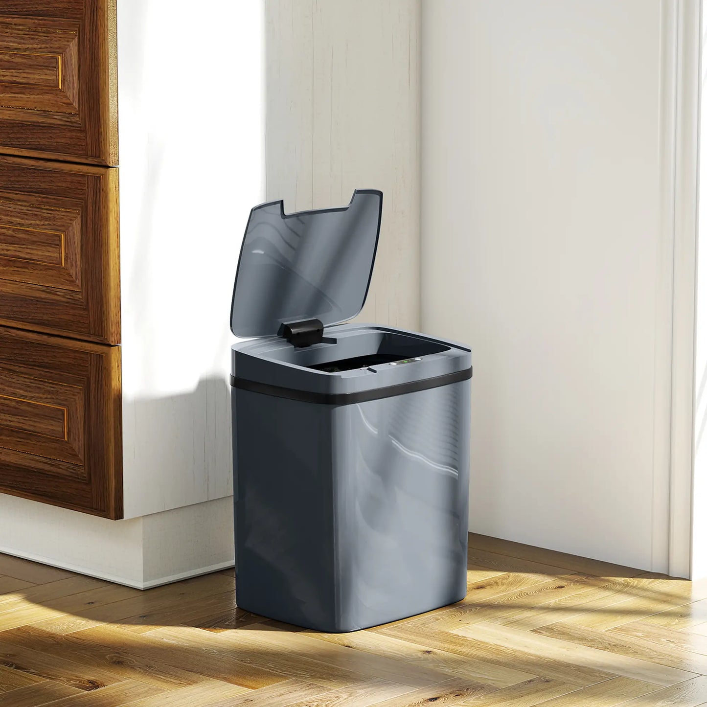 HOMCOM 15L Sensor Bin, Automatic Touchless Kitchen Bin, Easy Clean, Battery Operated, Grey