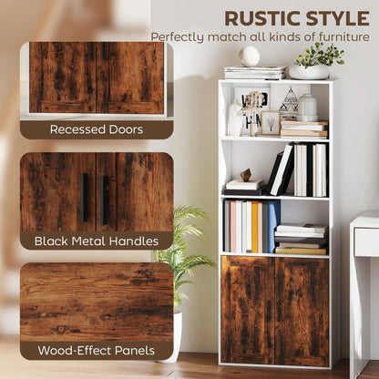 HOMCOM 5-Tier Bookcase with Adjustable Storage Shelf - Rustic Brown