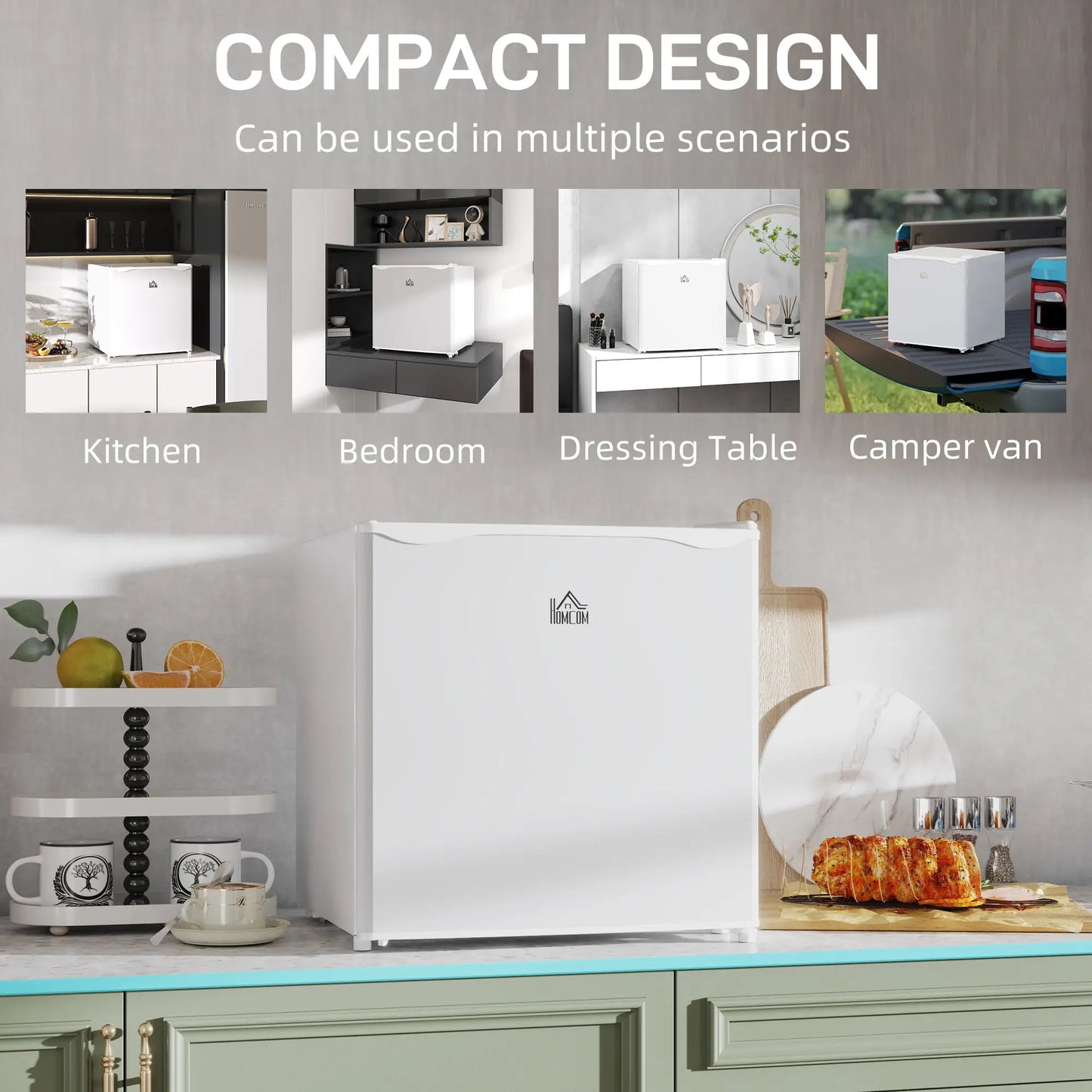 HOMCOM 46 Litre Table Top Mini Fridge, Small Fridge with Ice Box, Reversible Door, Adjustable Temperature, Cream