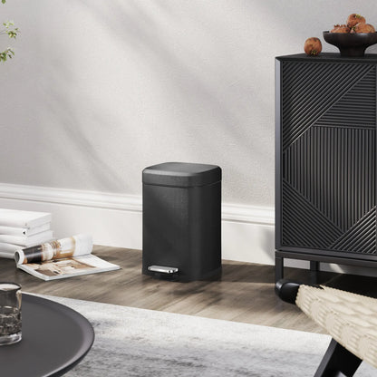HOMCOM 12L Modern Boxy Metal Home Small Waste Kitchen Bin with Removable Bucket- Black