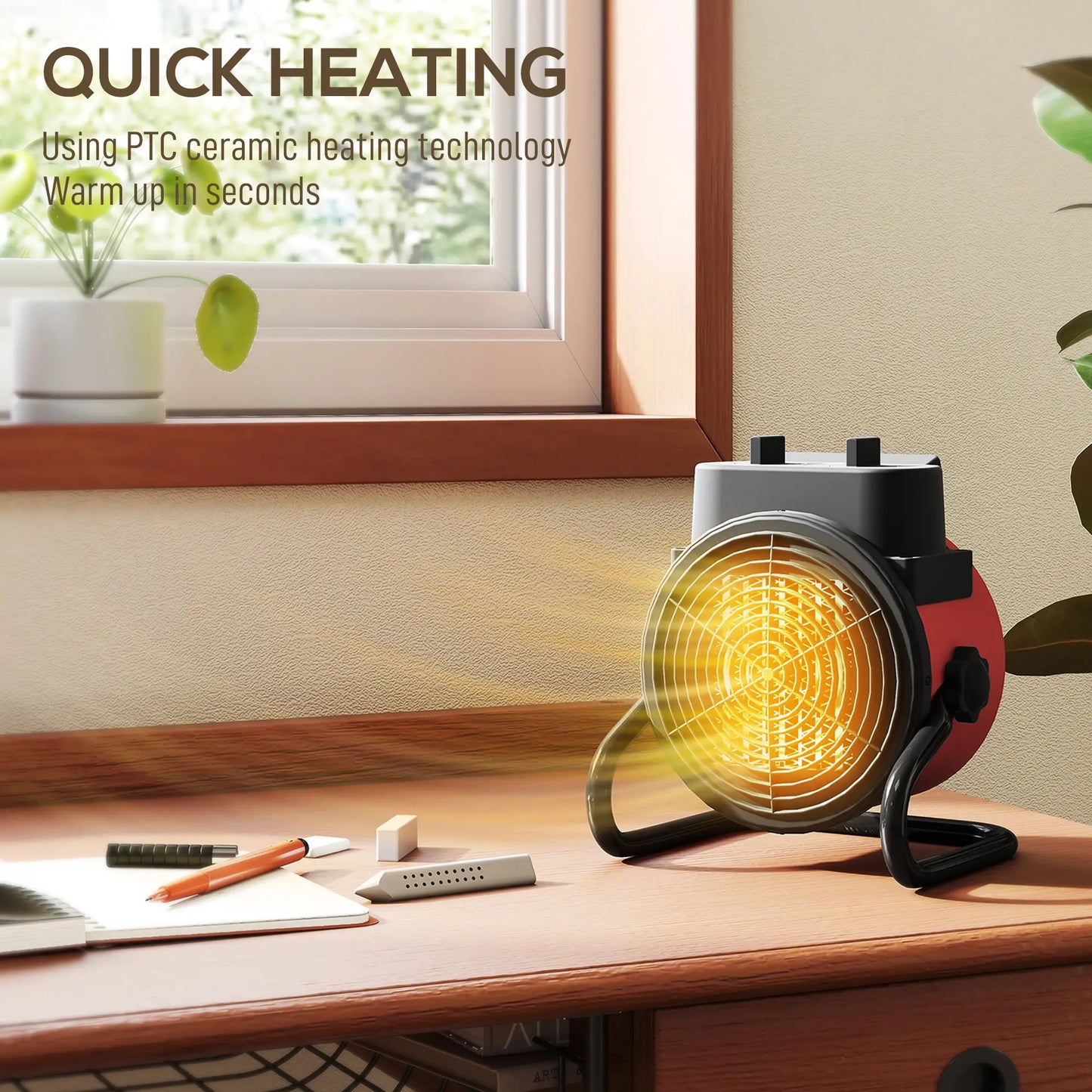 HOMCOM 2000W Portable Ceramic Electric Space Heater with Fan - Red