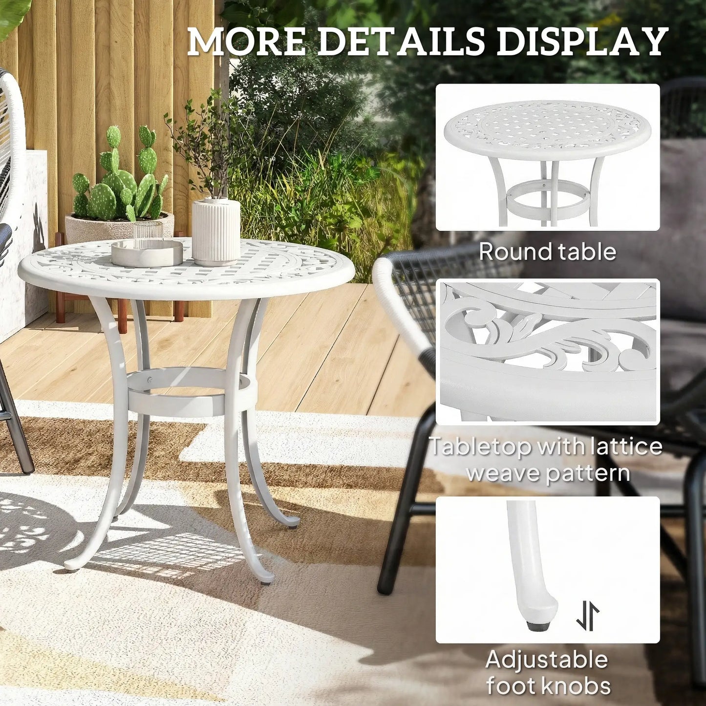 Outsunny Round Garden Table, Cast Aluminium Outdoor Patio Table, White