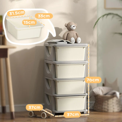 HOMCOM Four-Tier Kids Storage Boxes with Four Drawers - Cream