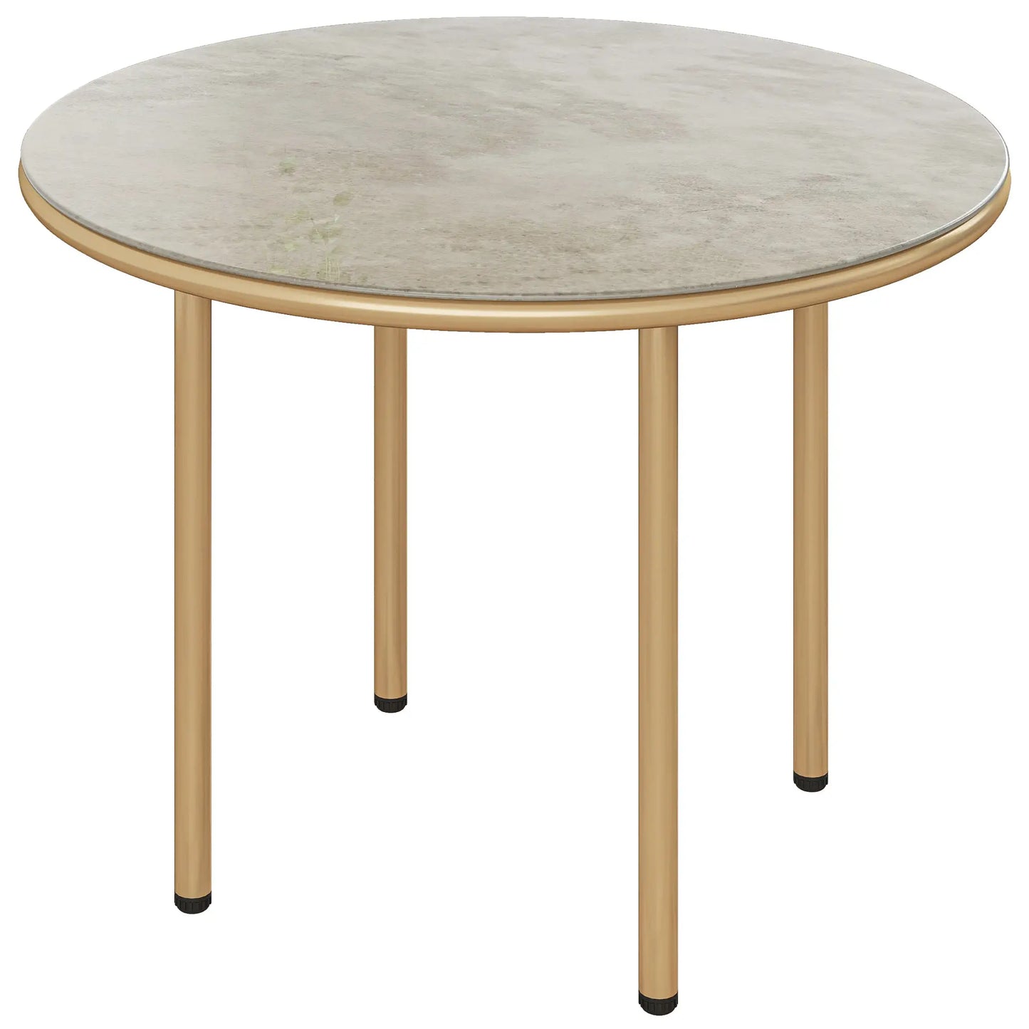 Outsunny Round Coffee Table, End Side Table with Faux Marble Tempered Glass Top, Steel Frame for Home, Office, Beige