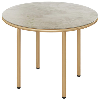 Outsunny Round Coffee Table, End Side Table with Faux Marble Tempered Glass Top, Steel Frame for Home, Office, Beige