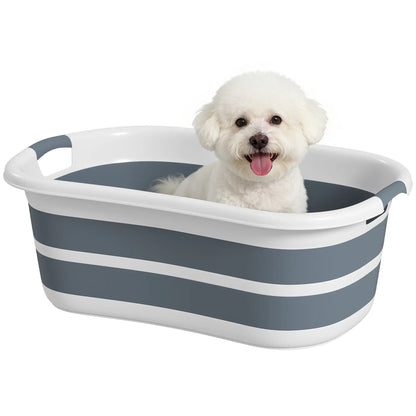 PawHut Dog Bath Tub, Portable Foldable Dog Bathtub with Drainage Hole for Small Dogs Puppies, Grey