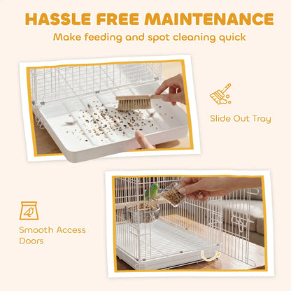 PawHut Bird Cage Foldable Portable Budgie Cage with Wooden Perch 2 Bowls for Travel, White