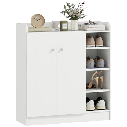 HOMCOM Shoe Storage Cabinet Two Doors w/ Adjustable 4 Shelves Cupboard Footwear Rack Stand Organiser, White