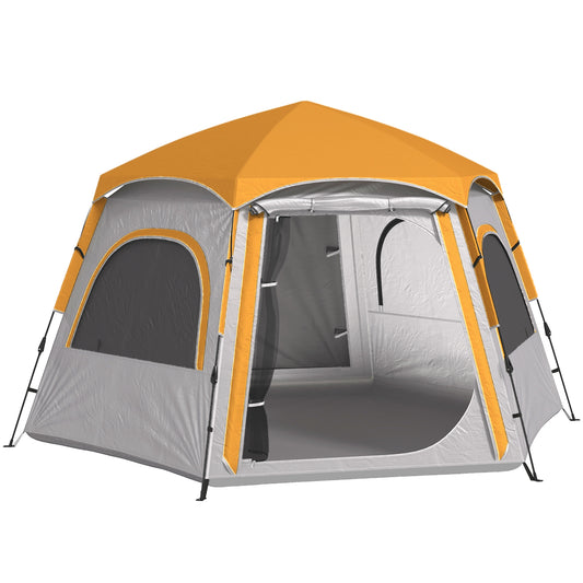 Outsunny Instant Pop Up Camping Tent, 3/4 Person Easy Setup Dome Family Tent with Rainfly Hexagonal Design, Waterproof & UV Protected, Light Grey