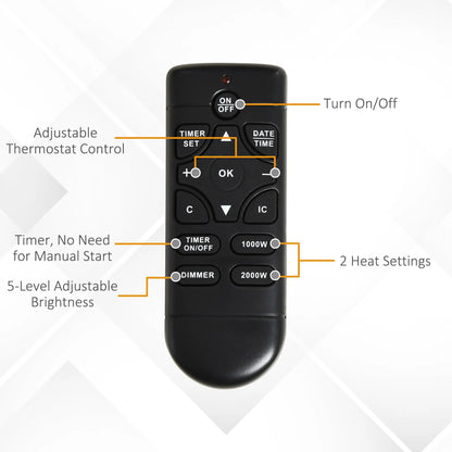 HOMCOM Electric Fireplace Suites & Mantelpiece w/LED Flames Remote Marble Stone Curved Surround Intelligent Safe