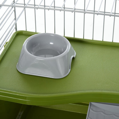 PawHut Small Animal Cage Rabbit Guinea Pigs Chinchillas Cage w/ Wheels, Water Bottle, Food Dish, Ramp, Green