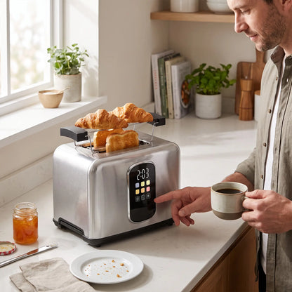 HOMCOM 2 Slice Smart Toaster with Touch Screen, LED Countdown & Warming Rack, Memory Function