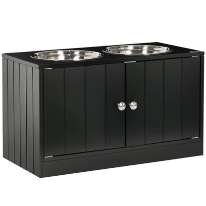 PawHut Raised Pet Dog Feeder, with Two Bowls, Storage - Black