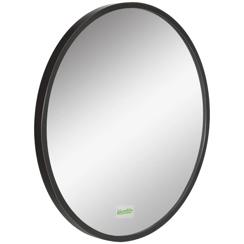 kleankin Round Bathroom Mirror, Modern Wall-Mounted Makeup Mirror with Aluminium Frame for Washroom Living Room, Black