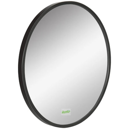 kleankin Round Bathroom Mirror, Modern Wall-Mounted Makeup Mirror with Aluminium Frame for Washroom Living Room, Black