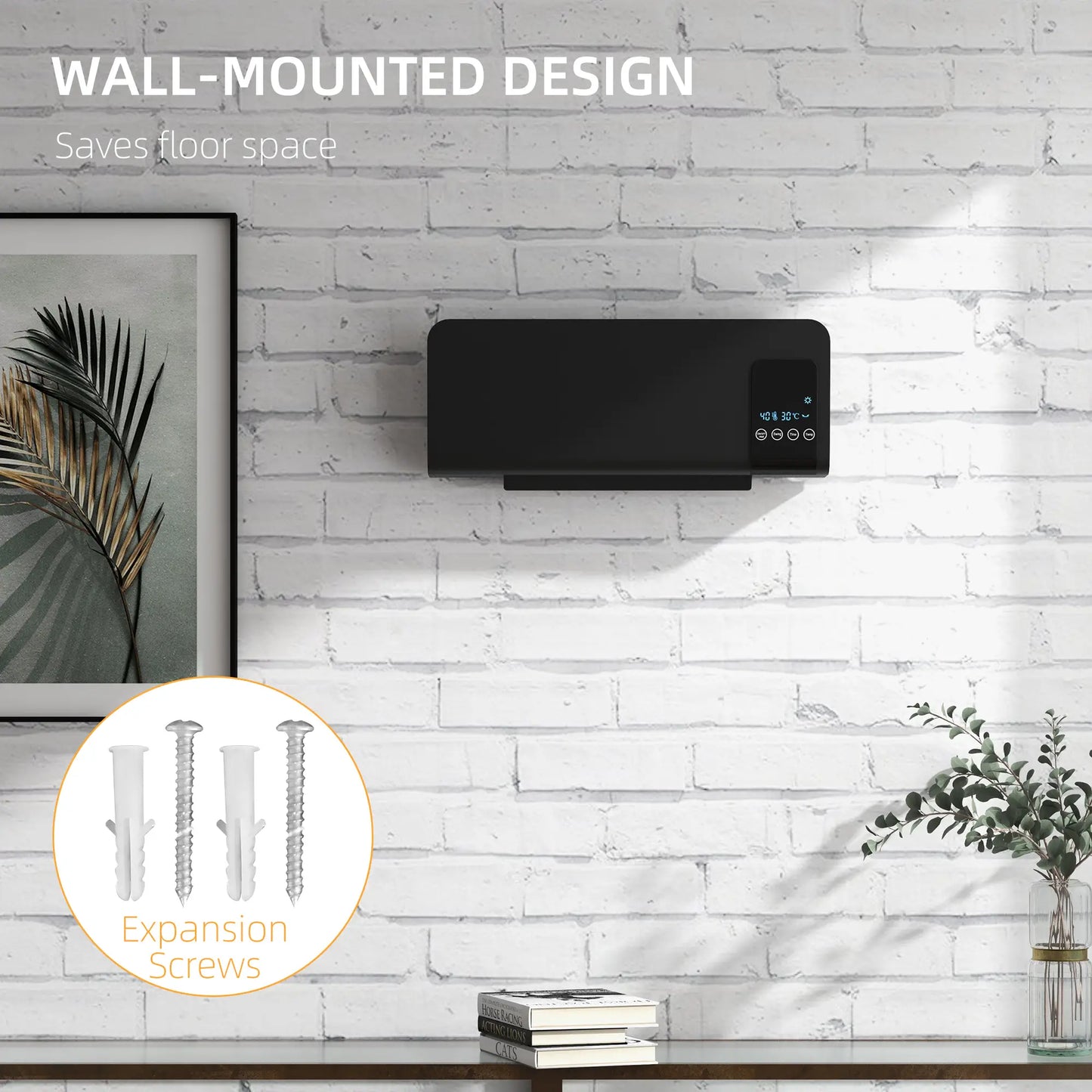 HOMCOM 2000W Wall Mounted Heater, 18-45°C Temperature, Black