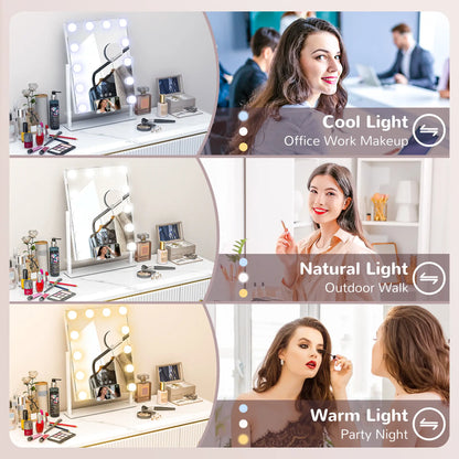 HOMCOM 12 LED Bulb Dressing Table Tabletop Makeup Mirror, with Adjustable Settings