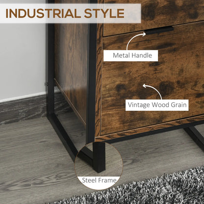 HOMCOM Bedroom Chest of Drawers, Industrial 3-Drawer Dresser, Storage Drawers with Metal Frame, Rustic Brown